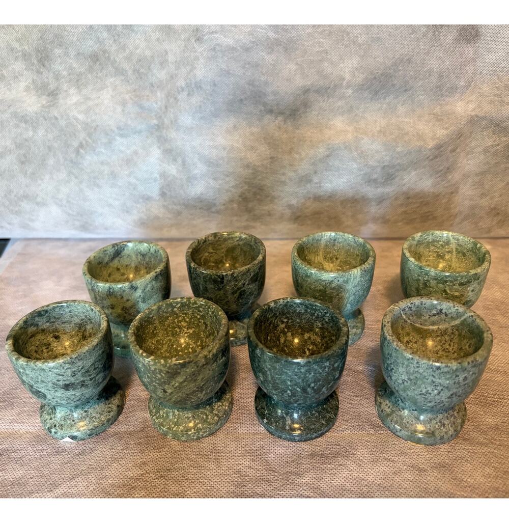 NOS Fortunoff Egg Cups Green Stone Set of 8